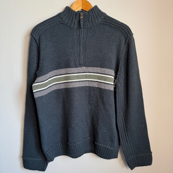 Vintage Midtown Mens Long Sleeve 1/4 Zip Mock Neck Pullover Sweater Green/Gray L - Picture 1 of 14